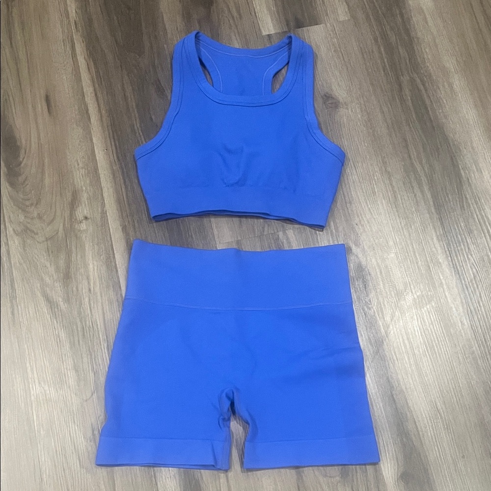 Blue Athletic Crop Top and Shorts Set